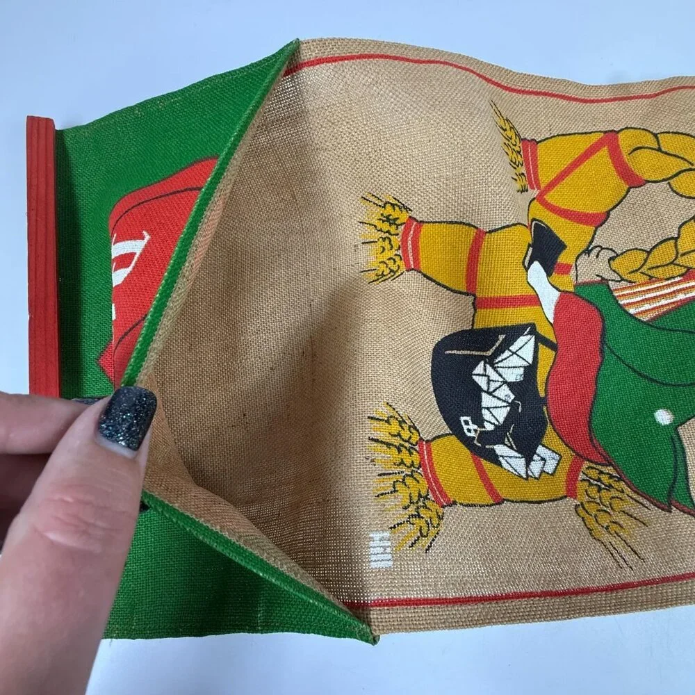 Vintage Swedish Christmas Jute Tapestry Mail Pocket Gnome On Straw Goat Wall Han